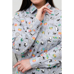 Блузка женская БЛ-10-402 поликоттон (р-ры: 42-52) бульдоги на сером