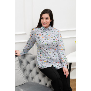 Блузка женская БЛ-10-402 поликоттон (р-ры: 42-52) бульдоги на сером