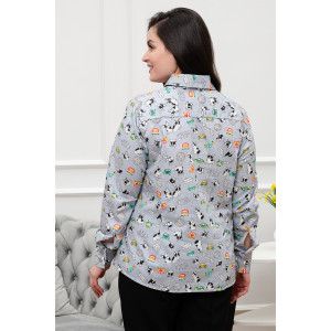 Блузка женская БЛ-10-402 поликоттон (р-ры: 42-52) бульдоги на сером