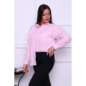 Рубашка женская №02-001-22 LenaLineN поплин (р-ры: 42-56) полоса розовая