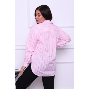 Рубашка женская №02-001-22 LenaLineN поплин (р-ры: 42-56) полоса розовая
