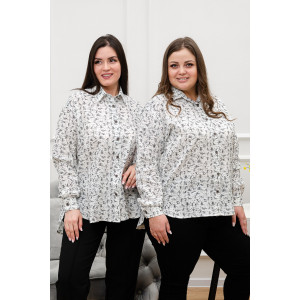 Рубашка женская №02-001-22 LenaLineN поплин (р-ры: 42-56) белый-серый