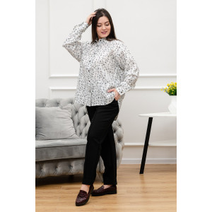 Рубашка женская №02-001-22 LenaLineN поплин (р-ры: 42-56) белый-серый