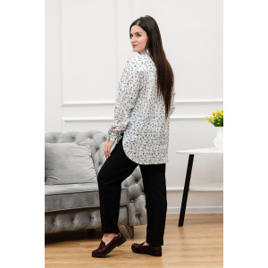 Рубашка женская №02-001-22 LenaLineN поплин (р-ры: 42-56) белый-серый