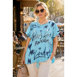 Футболка женская №260 "City Glam" хлопок стрейч (р-ры: 46-56) голубой