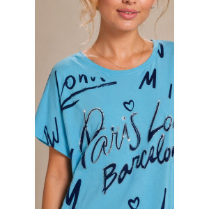 Футболка женская №260 "City Glam" хлопок стрейч (р-ры: 46-56) голубой