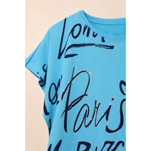 Футболка женская №260 "City Glam" хлопок стрейч (р-ры: 46-56) голубой