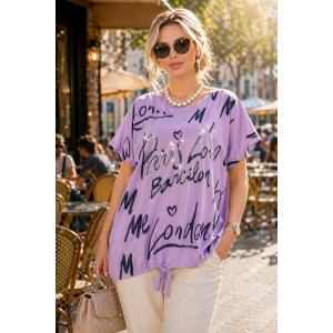 Футболка женская №260 "City Glam" хлопок стрейч (р-ры: 46-56) сиреневый