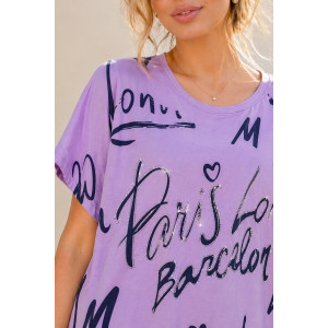 Футболка женская №260 "City Glam" хлопок стрейч (р-ры: 46-56) сиреневый