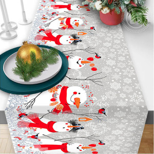 Скатерть-дорожка из рогожки "Снеговики" (последний размер) 50х145