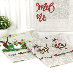 Набор кухонный из 3-х полотенец рогожка "Счастье есть" (последний размер) 45х60