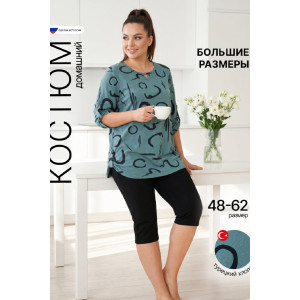 Костюм двойка женский 727 кулирка (р-ры: 48-62) серо-зеленый-черный