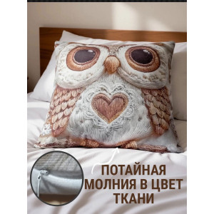 Наволочка-чехол декоративная велюр 3D на молнии "Сова"