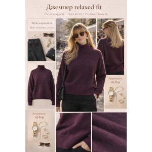 Джемпер женский №1896-1 "Relaxed Fit" эко-кашемир (р-ры: 40-48) коричневый Джемпер женский №1896-1 "Relaxed Fit" эко-кашемир (р-ры: 40-48) коричневый