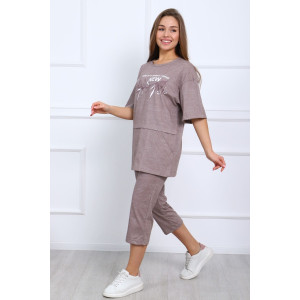 Костюм двойка женский №627 кулирка (р-ры: 48-60) бежевый Костюм двойка женский №627 кулирка (р-ры: 48-60) бежевый