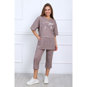 Костюм двойка женский №627 кулирка (р-ры: 48-60) бежевый Костюм двойка женский №627 кулирка (р-ры: 48-60) бежевый