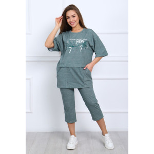 Костюм двойка женский №627 кулирка (р-ры: 48-60) зеленый Костюм двойка женский №627 кулирка (р-ры: 48-60) зеленый