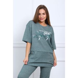 Костюм двойка женский №627 кулирка (р-ры: 48-60) зеленый Костюм двойка женский №627 кулирка (р-ры: 48-60) зеленый