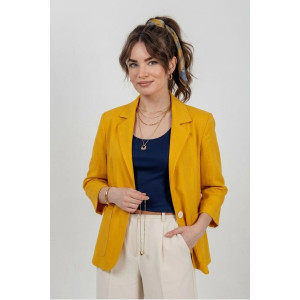 Жакет женский №059793 лён смесовый (р-ры: 44-50) желто-горчичный Жакет женский №059793 лён смесовый (р-ры: 44-50) желто-горчичный
