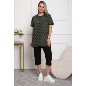 Костюм двойка женский №5006 кулирка (р-ры: 44-56) хаки-горох Костюм двойка женский №5006 кулирка (р-ры: 44-56) хаки-горох