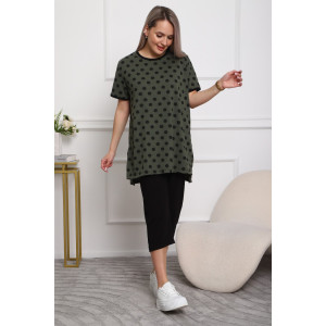 Костюм двойка женский №5006 кулирка (р-ры: 44-56) хаки-горох Костюм двойка женский №5006 кулирка (р-ры: 44-56) хаки-горох