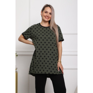Костюм двойка женский №5006 кулирка (р-ры: 44-56) хаки-горох Костюм двойка женский №5006 кулирка (р-ры: 44-56) хаки-горох