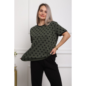 Костюм двойка женский №5006 кулирка (р-ры: 44-56) хаки-горох Костюм двойка женский №5006 кулирка (р-ры: 44-56) хаки-горох