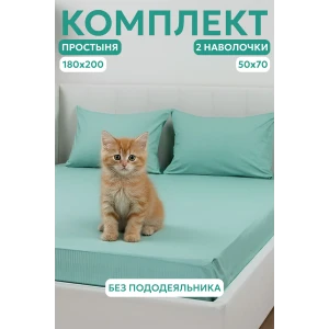 Набор для сна (простыня на резинке + 2 наволочки 50х70) поплин 059645/059847/059855 мята Набор для сна (простыня на резинке + 2 наволочки 50х70) поплин 059645/059847/059855 мята