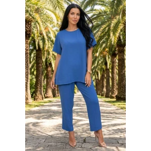 Костюм двойка женский 1844/4 жатка кантри (р-ры: 48-58) темно-синий