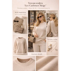 Джемпер женский №2701 "Eco Cashmere Beige" эко-кашемир (последний размер) светло-бежевый 42-50 Джемпер женский №2701 "Eco Cashmere Beige" эко-кашемир (последний размер) светло-бежевый 42-50