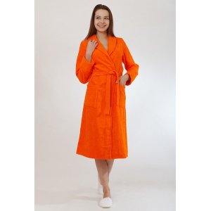 Халат женский шаль махровый удлиненный "Женская элегия" (р-ры: 44-62) оранжевый