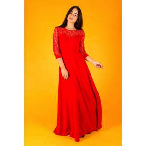 Платье длинное с гипюром П 110 футер вискозный (р-ры: 42-56) красный