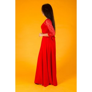Платье длинное с гипюром П 110 футер вискозный (р-ры: 42-56) красный