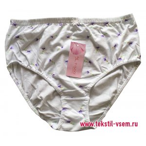 Трусы женские TS0040 хлопок+эластан (р-ры: M-3XL) фиолетовые цветочки на белом