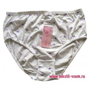 Трусы женские TS0040 хлопок+эластан (р-ры: M-3XL) фиолетовые цветочки на белом Трусы женские TS0040 хлопок+эластан (р-ры: M-3XL) фиолетовые цветочки на белом