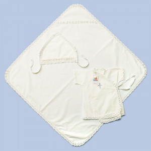 Крестильный набор 3 предмета (пеленка+платье+косынка) для девочки поплин 06021 (р-ры: 62-86) белый