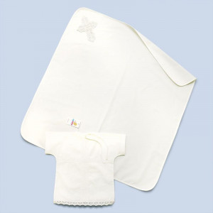 Крестильный набор 2 предмета (пеленка+рубашка) для мальчика поплин 06022 (р-ры: 62-86) белый
