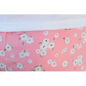 Пижама женская №086 кулирка+штапель (р-ры: 42-56) белые цветы на розовом