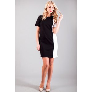 Платье-футболка женское П 143 футер с лайкрой (р-ры: 42-54) черно-белый