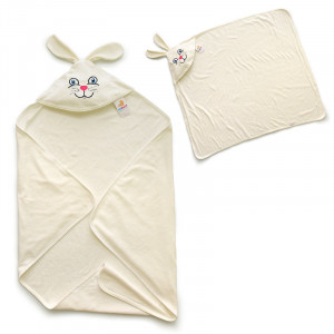 Полотенце детское махровое "Зайчонок" 00141 с капюшоном кремовый