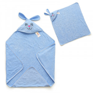 Полотенце детское махровое "Зайчонок" 00141 с капюшоном голубой