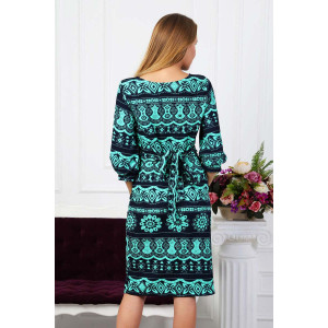Платье женское П 181-3 диор (р-ры: 50-58) зеленый узор на темно-синем