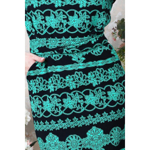 Платье женское П 181-3 диор (р-ры: 50-58) зеленый узор на темно-синем