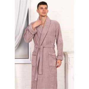 Халат мужской шаль велюр-махра "Мужская элегия" (р-ры: 48-74) кофейный