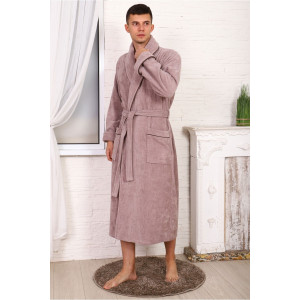 Халат мужской шаль велюр-махра "Мужская элегия" (р-ры: 48-74) кофейный