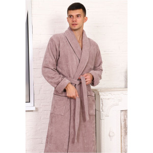 Халат мужской шаль велюр-махра "Мужская элегия" (р-ры: 48-74) кофейный