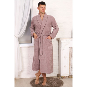 Халат мужской шаль велюр-махра "Мужская элегия" (р-ры: 48-74) кофейный
