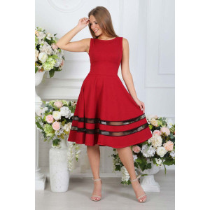 Платье П 076-4 футер с лайкрой+сетка (р-ры: 48-56) бордо