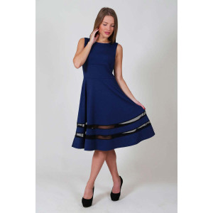 Платье П 076-7 футер с лайкрой+сетка (р-ры: 46-56) индиго