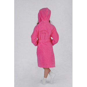 Халат детский велюровый "Непоседы" с вышивкой (р-ры: 32-38) розовый